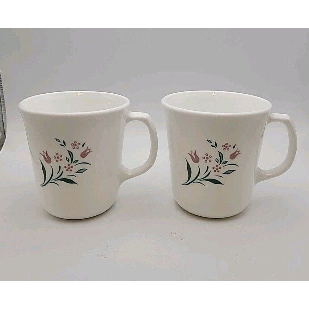Vtg Corning Ware / Corelle Coffee Cup Rosemarie & Flower ~ Lot Of 2 ~ 10 Oz Mugs